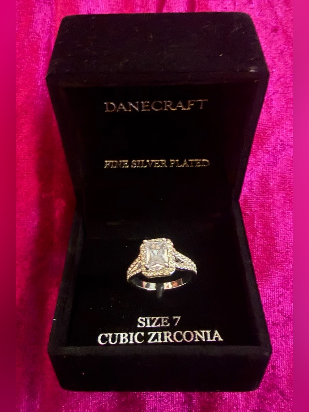 Silver-Plated Cubic Zirconia Halo Ring in Silver (Size 7)
